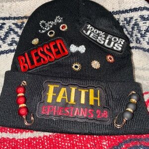 Black Beanie with Faith and Blessed Patches